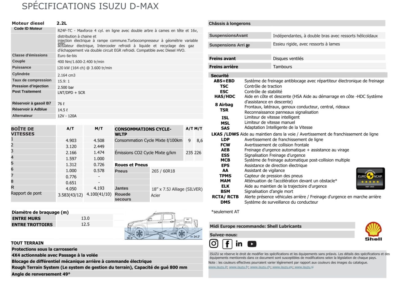 Mandataire ISUZU D-MAX NOUVEAU 2.2L CREW EVOLUTION
