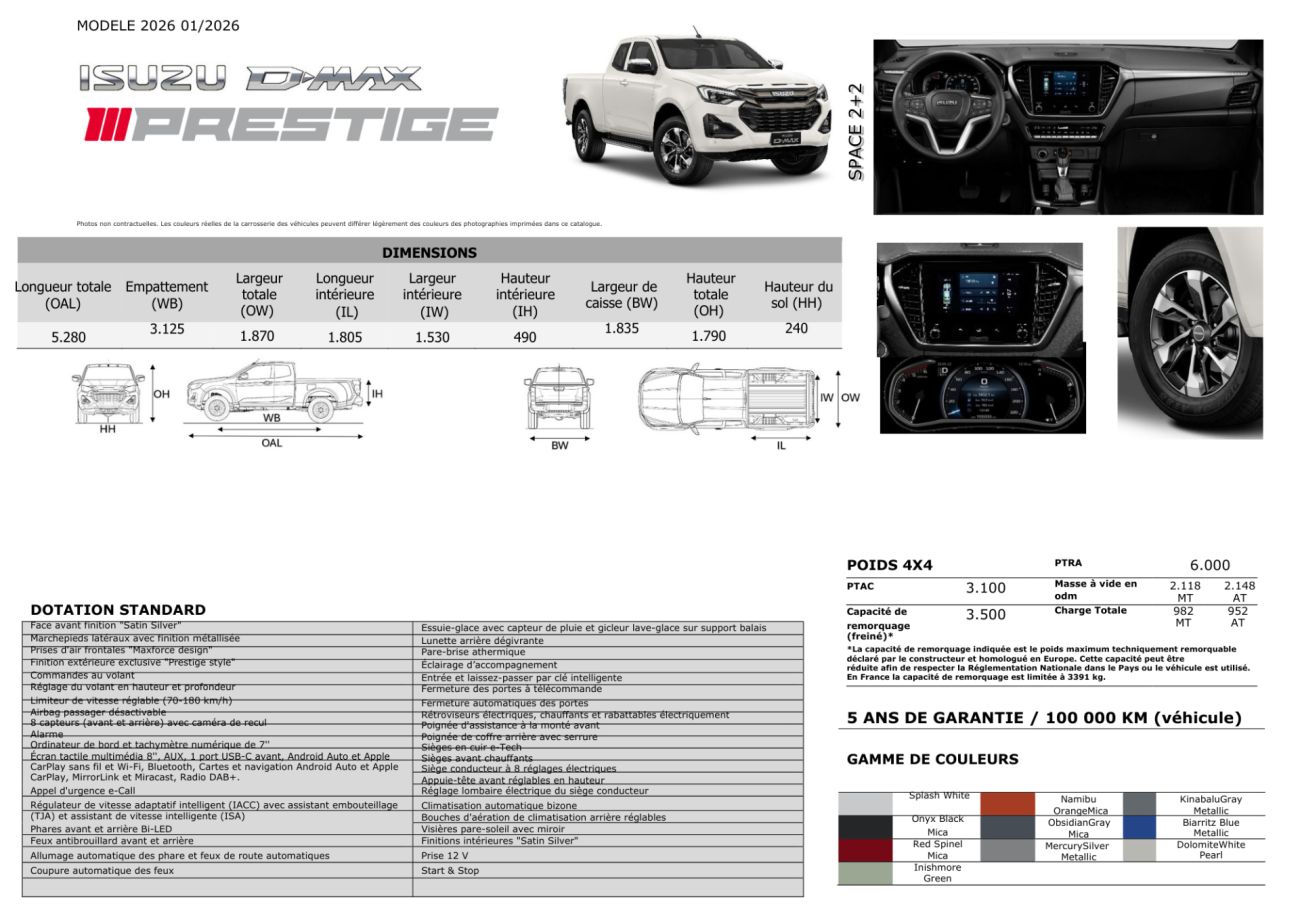 Mandataire ISUZU D-MAX NOUVEAU 2.2L SPACE PRESTIGE
